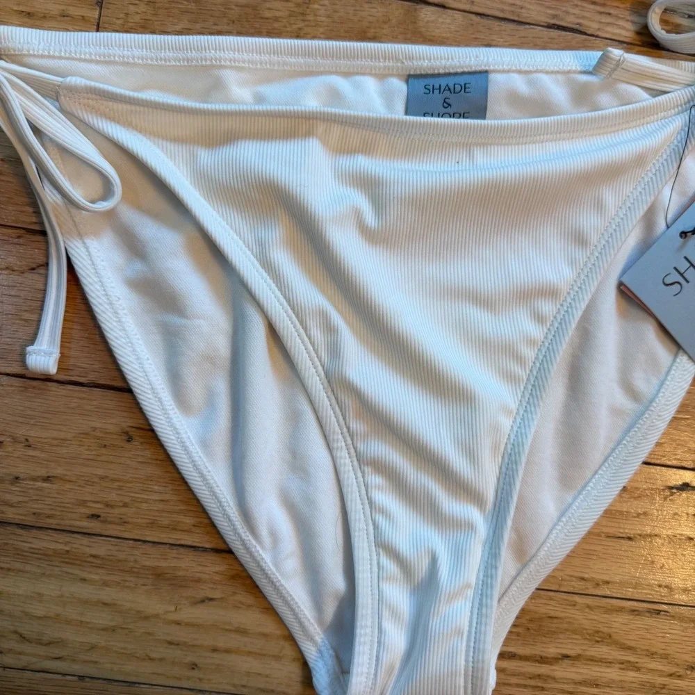 Shade & Shore Girls Ribbed Side Tie Bikini Bottom Off White Medium 8-10